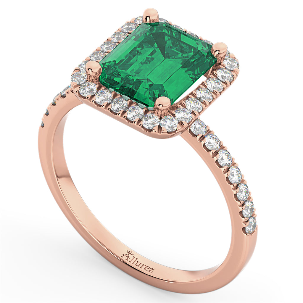 Lab Emerald & Lab Diamond Engagement Ring 14k Rose Gold (3.32ct)