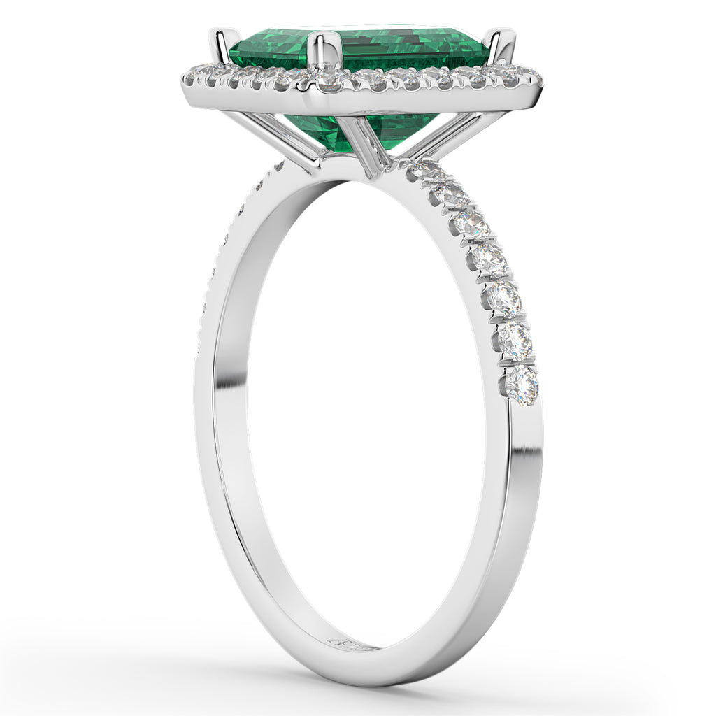 Lab Emerald & Lab Diamond Engagement Ring 14k White Gold (3.32ct)