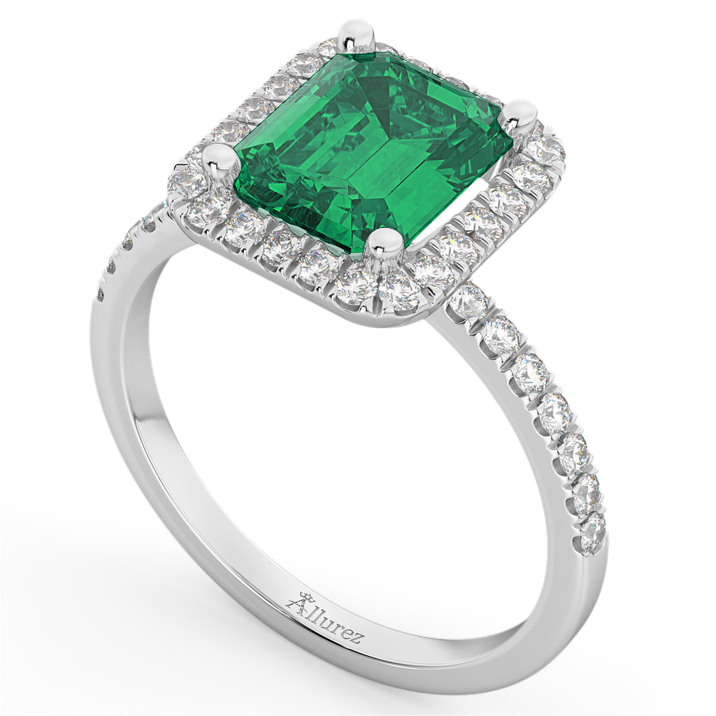 Lab Emerald & Lab Diamond Engagement Ring 14k White Gold (3.32ct)