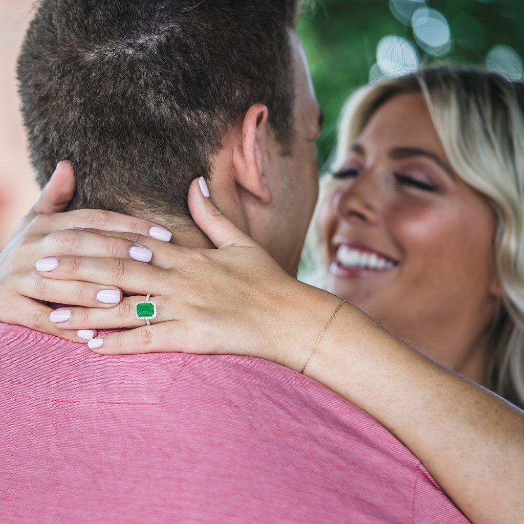 Lab Emerald & Lab Diamond Engagement Ring 14k White Gold (3.32ct)