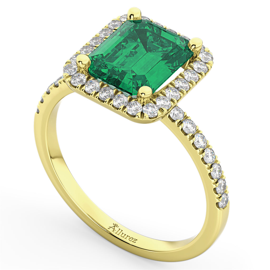 Lab Emerald & Lab Diamond Engagement Ring 14k Yellow Gold (3.32ct)
