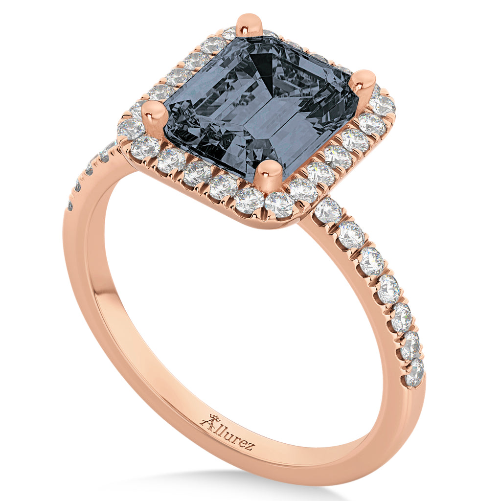 Emerald-Cut Lab Gray Spinel & Diamond Engagement Ring 14k Rose Gold (3.32ct)