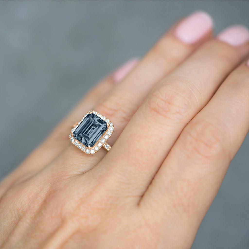 Emerald-Cut Lab Gray Spinel & Diamond Engagement Ring 14k Rose Gold (3.32ct)