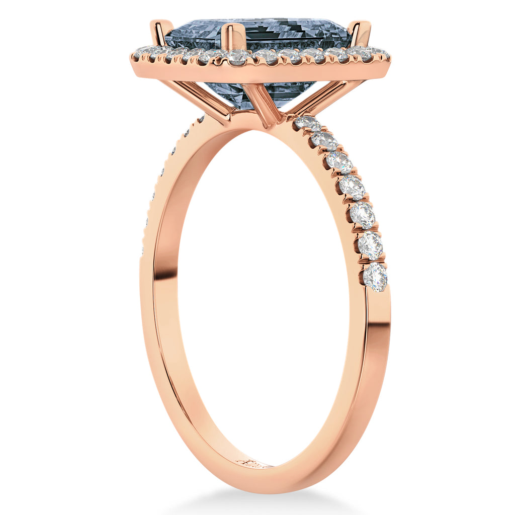 Emerald-Cut Gray Spinel & Diamond Engagement Ring 14k Rose Gold (3.32ct)