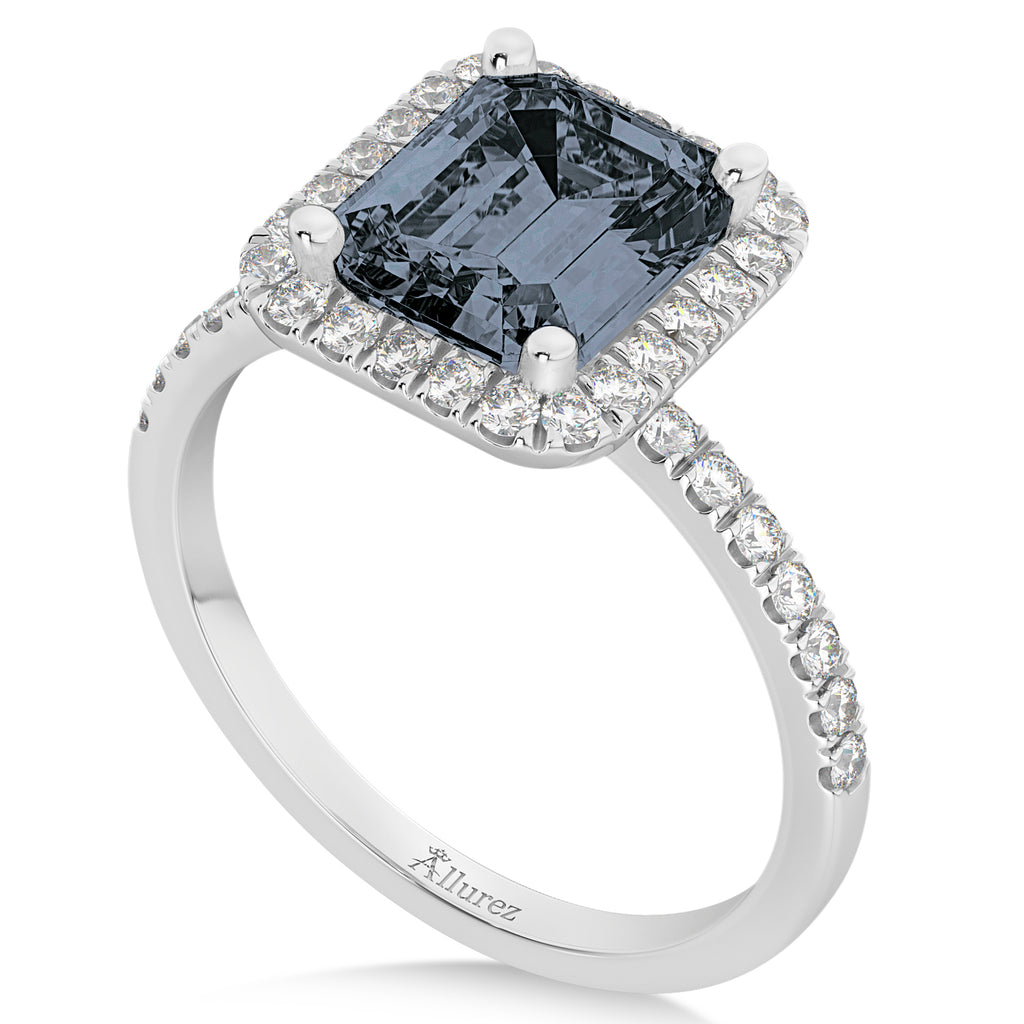Emerald-Cut Lab Gray Spinel & Diamond Engagement Ring 14k White Gold (3.32ct)