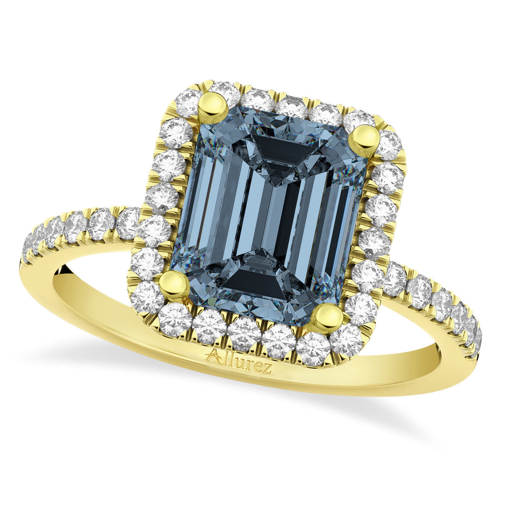 Emerald-Cut Lab Gray Spinel & Lab Diamond Engagement Ring 14k Yellow Gold (3.32ct)