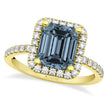 Emerald-Cut Lab Gray Spinel & Lab Diamond Engagement Ring 14k Yellow Gold (3.32ct)