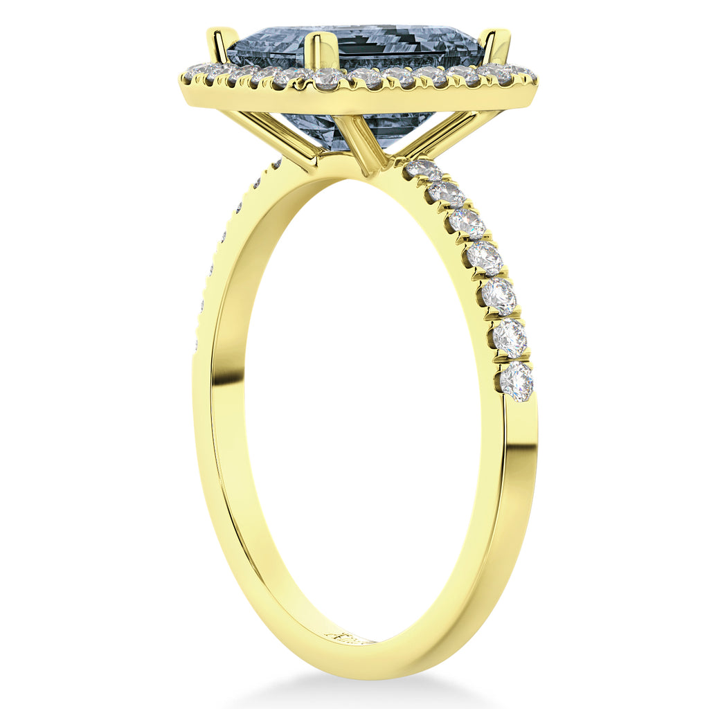 Emerald-Cut Lab Gray Spinel & Lab Diamond Engagement Ring 14k Yellow Gold (3.32ct)