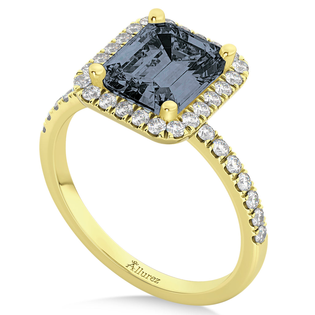 Emerald-Cut Gray Spinel & Diamond Engagement Ring 14k Yellow Gold (3.32ct)