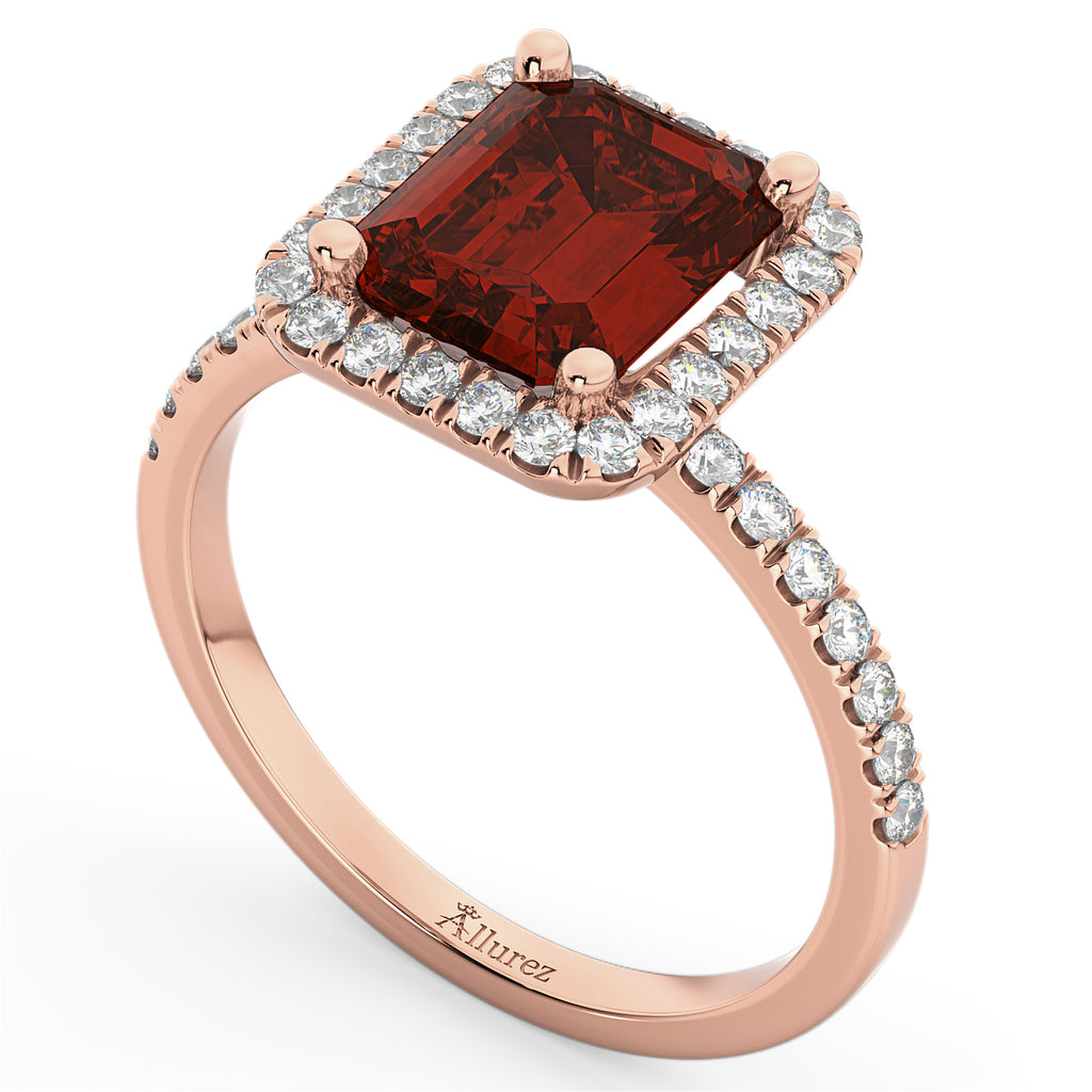 Emerald-Cut Lab Garnet & Diamond Engagement Ring 14k Rose Gold (3.32ct)