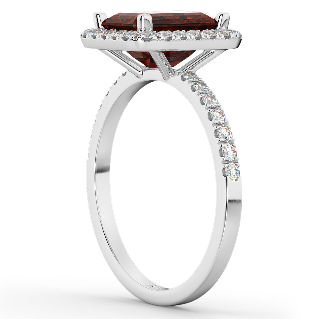 Emerald-Cut Lab Garnet & Diamond Engagement Ring 14k White Gold (3.32ct)