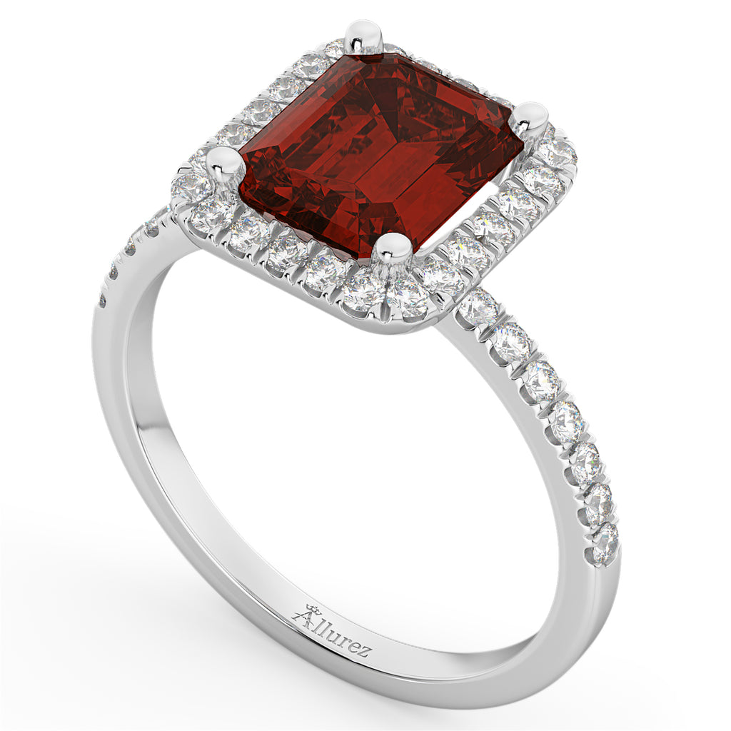 Emerald-Cut Garnet & Diamond Engagement Ring 18k White Gold (3.32ct)