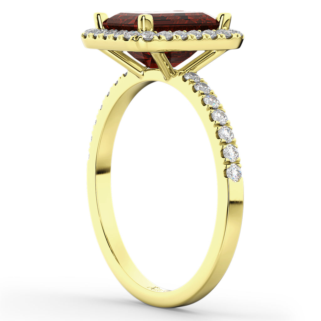 Emerald-Cut Lab Garnet & Diamond Engagement Ring 18k Yellow Gold (3.32ct)