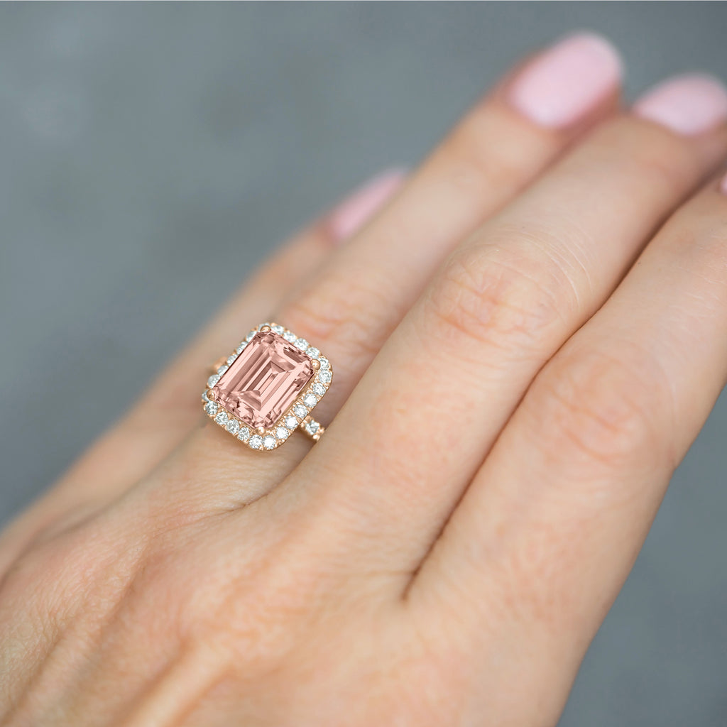 Lab Morganite & Diamond Engagement 14k Rose Gold (3.32 ct)