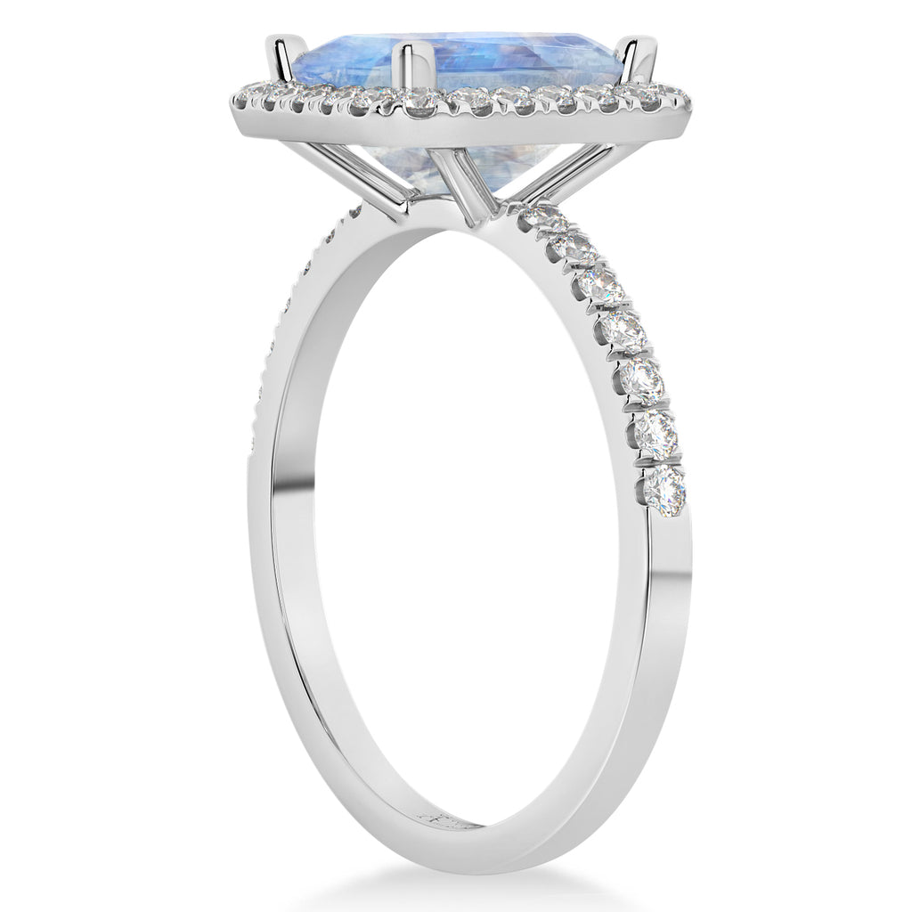 Emerald-Cut Lab Moonstone & Diamond Engagement Ring 14k White Gold (3.32ct)