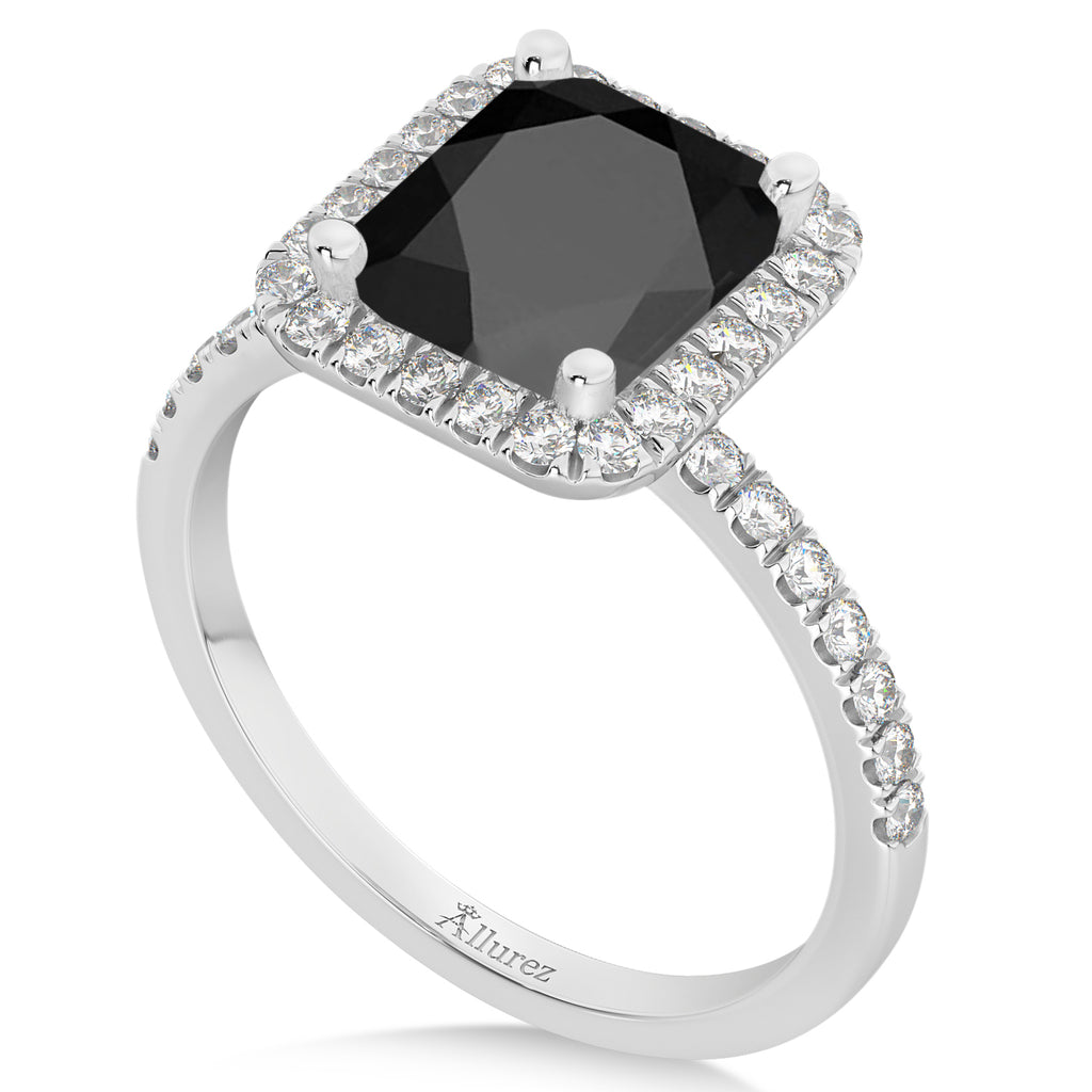 Black Onyx & Diamond Engagement Ring 18k White Gold (3.32ct)
