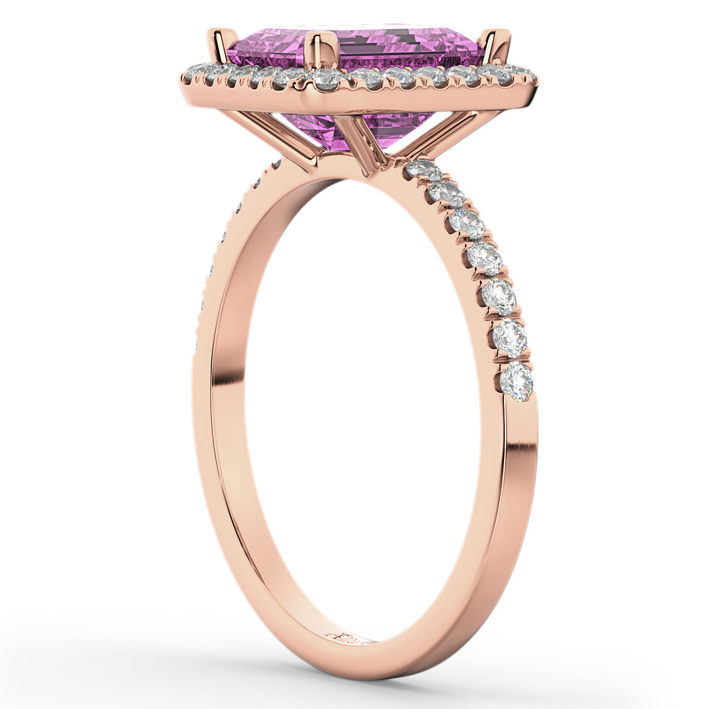 Lab Pink Sapphire & Lab Diamond Engagement Ring 14k Rose Gold (3.32ct)