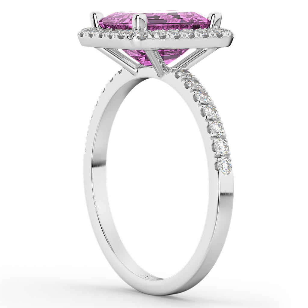 Lab Pink Sapphire & Lab Diamond Engagement Ring 14k White Gold (3.32ct)