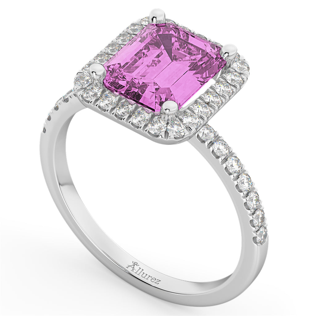 Lab Pink Sapphire & Lab Diamond Engagement Ring 14k White Gold (3.32ct)
