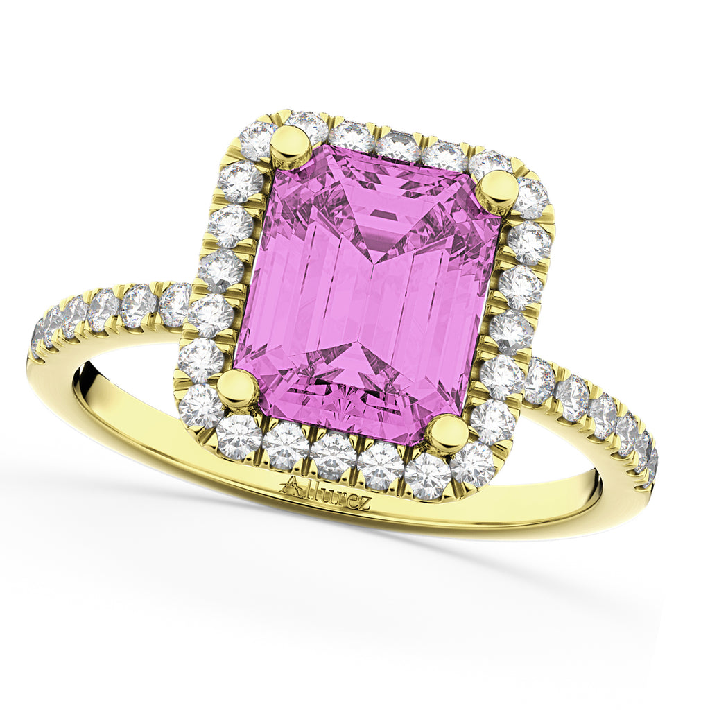 Lab Pink Sapphire & Lab Diamond Engagement Ring 14k Yellow Gold (3.32ct)