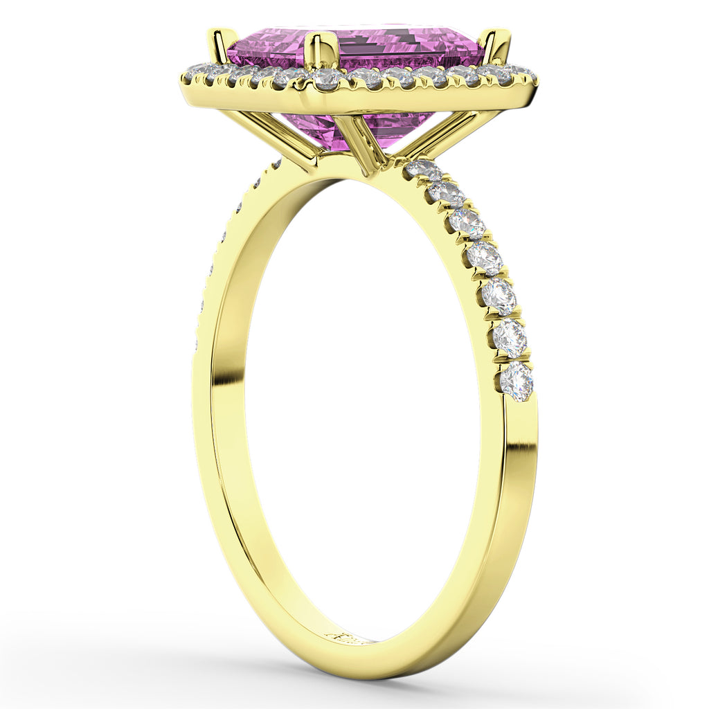 Lab Pink Sapphire & Lab Diamond Engagement Ring 14k Yellow Gold (3.32ct)