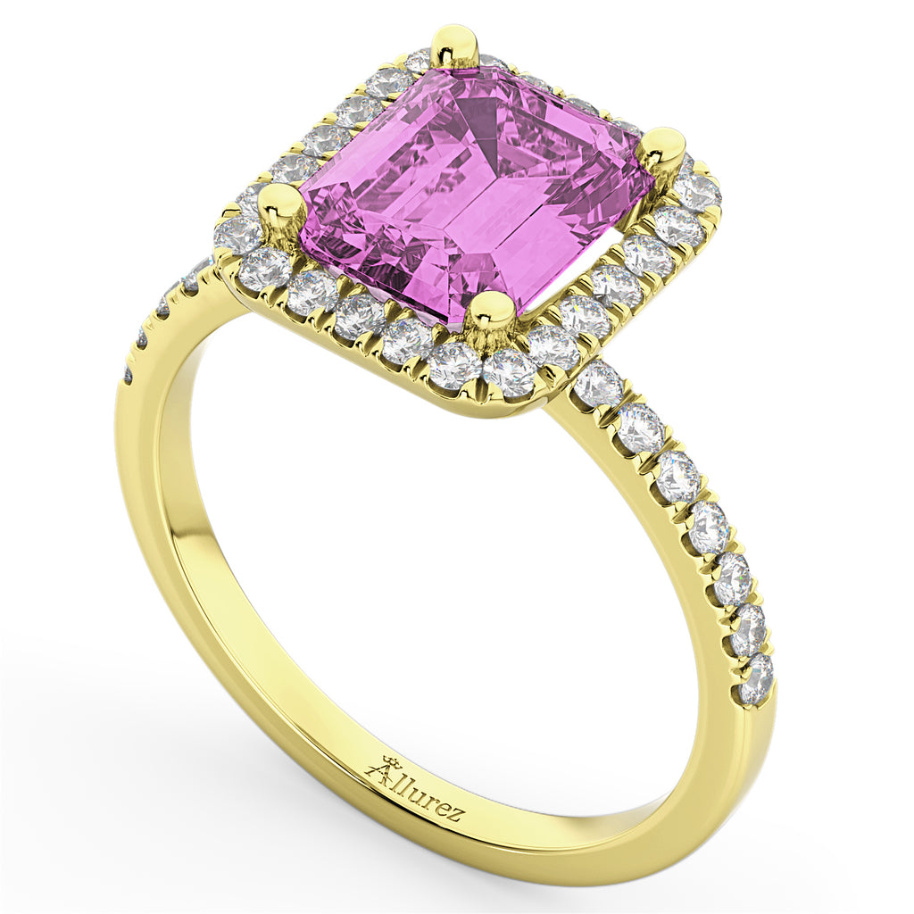 Lab Pink Sapphire & Lab Diamond Engagement Ring 14k Yellow Gold (3.32ct)