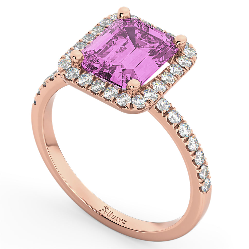 Lab Pink Sapphire Lab  Diamond Engagement Ring 18k Rose Gold (3.32ct)