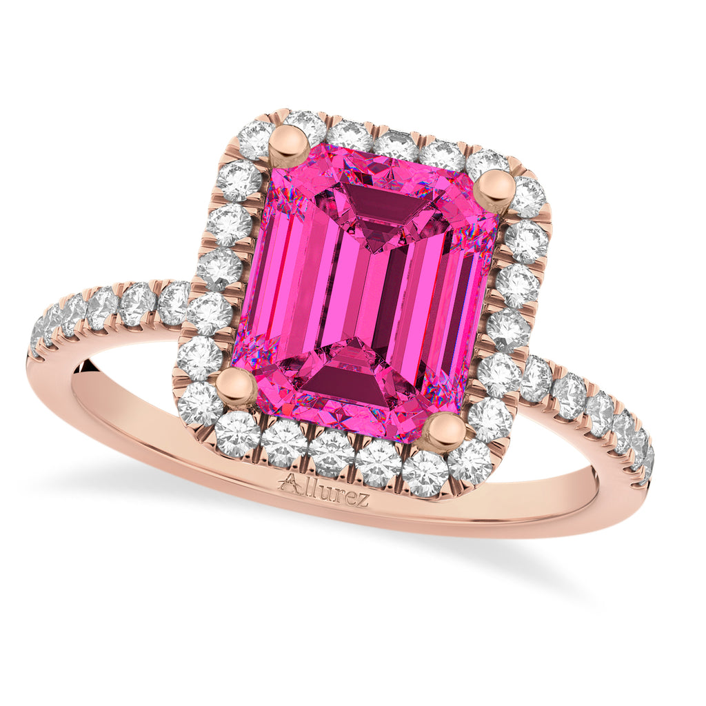 Emerald-Cut Lab Pink Tourmaline & Diamond Engagement Ring 14k Rose Gold (3.32ct)