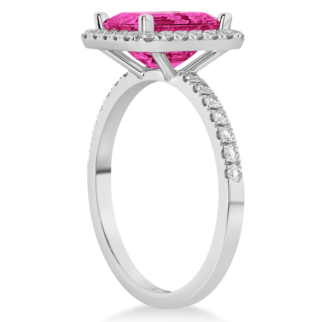 Emerald-Cut Lab Pink Tourmaline & Diamond Engagement Ring 14k White Gold (3.32ct)