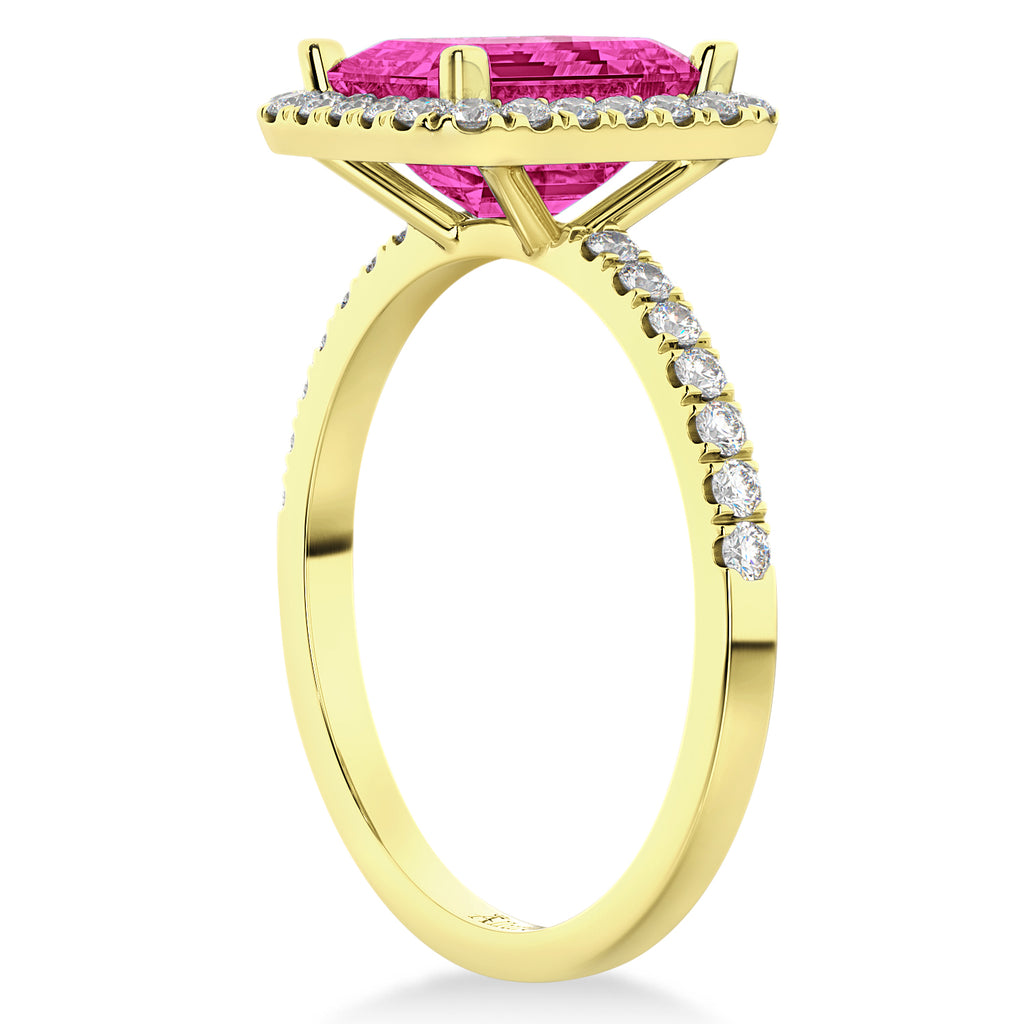 Emerald-Cut Lab Pink Tourmaline & Diamond Engagement Ring 14k Yellow Gold (3.32ct)