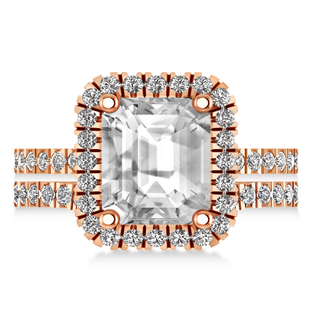 Diamond Emerald-Cut Halo Bridal Set 14k Rose Gold (3.59ct)
