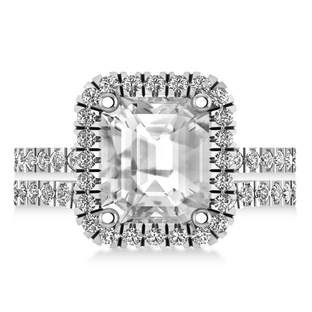 Diamond Emerald-Cut Halo Bridal Set 14k White Gold (3.59ct)