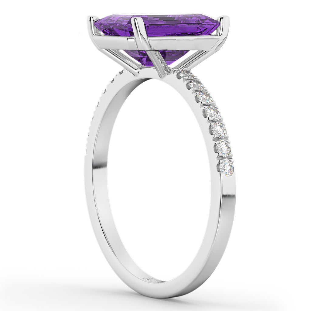Emerald Cut Amethyst & Diamond Engagement Ring 14k White Gold (2.96ct)