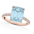 Emerald Cut Aquamarine & Diamond Engagement Ring 14k Rose Gold (2.96ct)