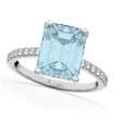Emerald Cut Aquamarine & Diamond Engagement Ring 18k White Gold (2.96ct)