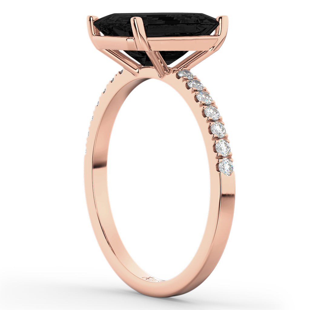 Emerald Cut Black Diamond & Diamond Engagement Ring 14k Rose Gold (2.96ct)