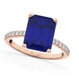 Emerald Cut Blue Sapphire & Diamond Engagement Ring 14k Rose Gold (2.96ct)