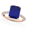 Emerald Cut Blue Sapphire Diamond Engagement Ring 18k Rose Gold (2.96ct)