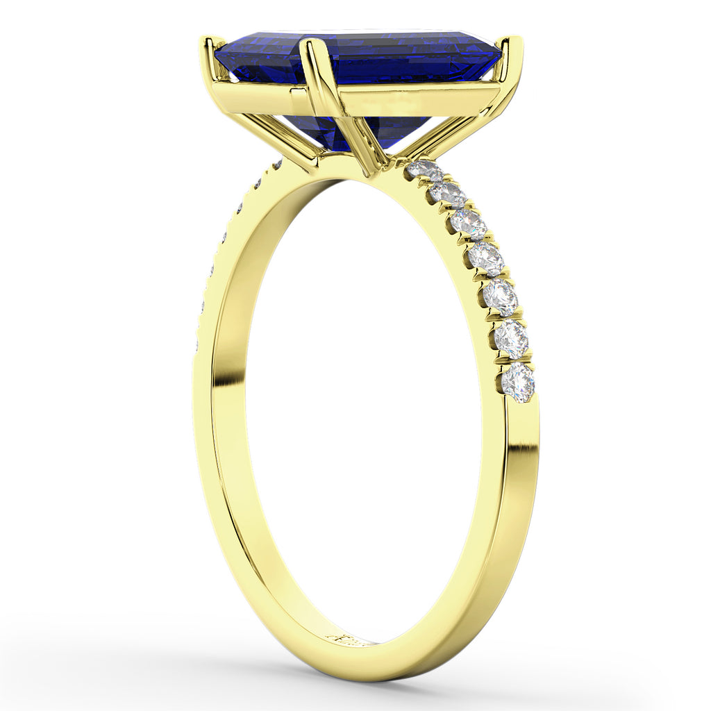 Emerald Cut Blue Sapphire Diamond Engagement Ring 18k Yellow Gold (2.96ct)