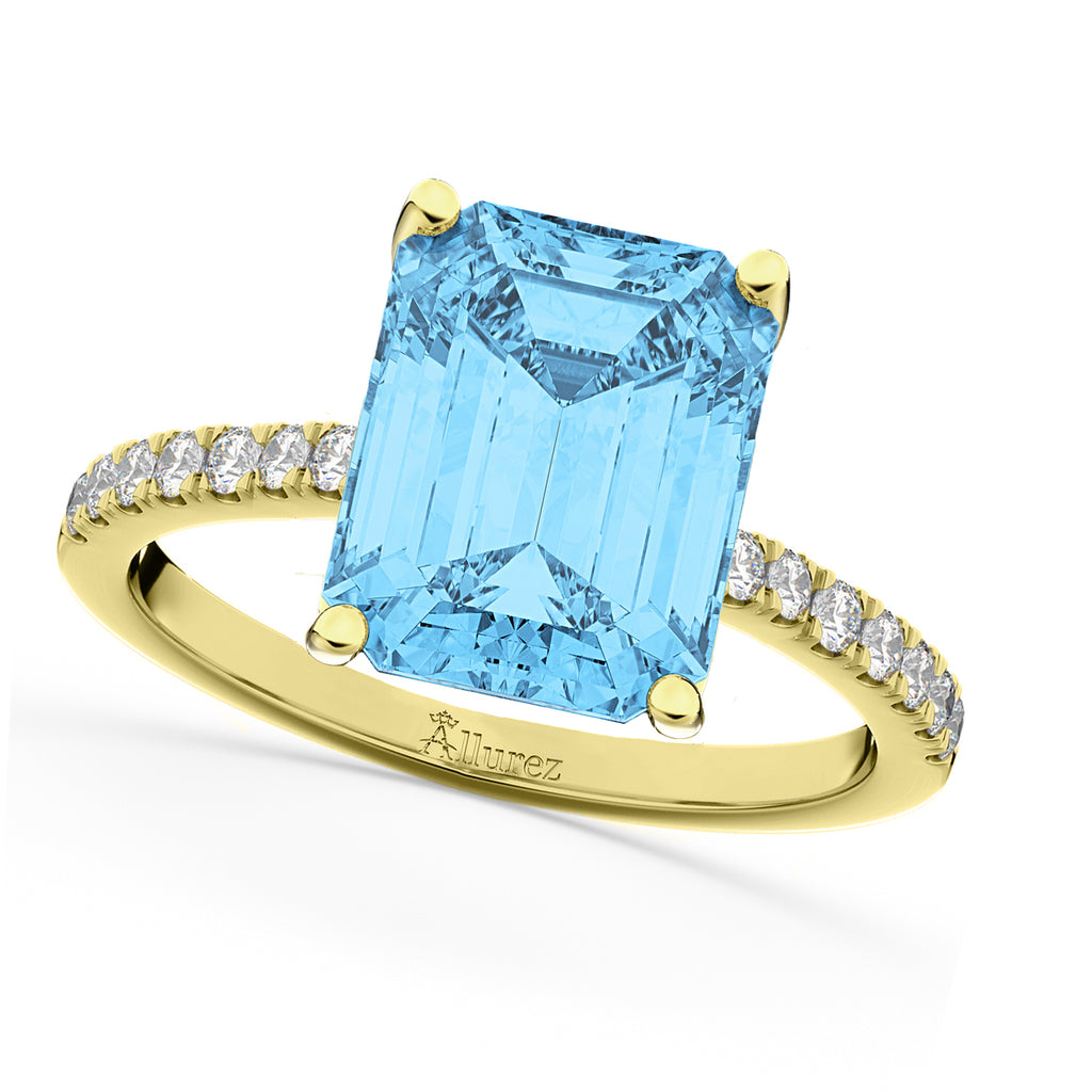 Emerald Cut Blue Topaz & Diamond Engagement Ring 14k Yellow Gold (2.96ct)