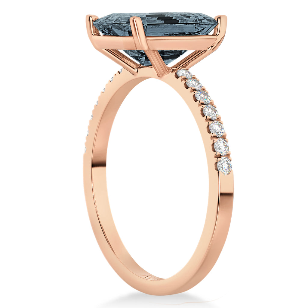 Emerald-Cut Gray Spinel & Diamond Engagement Ring 14k Rose Gold (2.96ct)