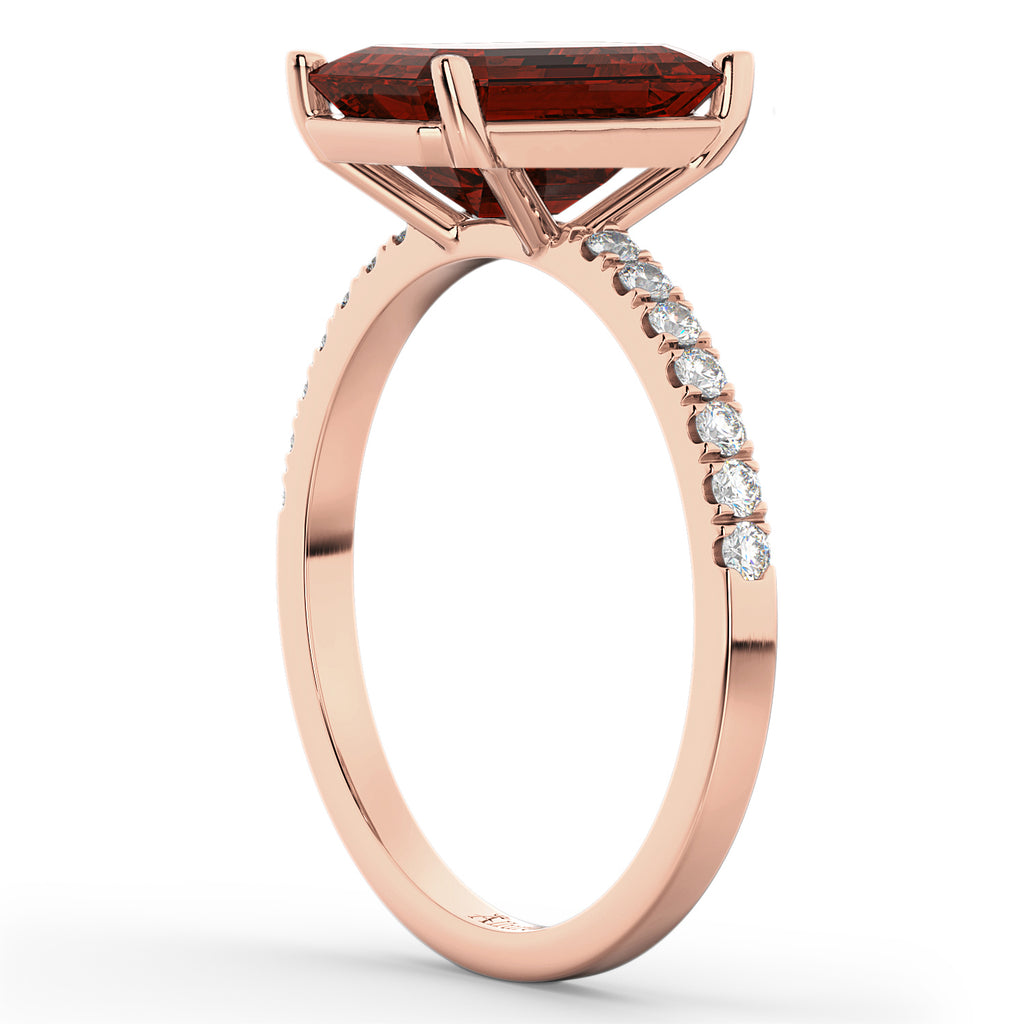Emerald-Cut Garnet Diamond Engagement Ring 18k Rose Gold (2.96ct)
