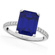 Emerald Cut Lab Blue Sapphire & Diamond Engagement Ring 14k White Gold (2.96ct)