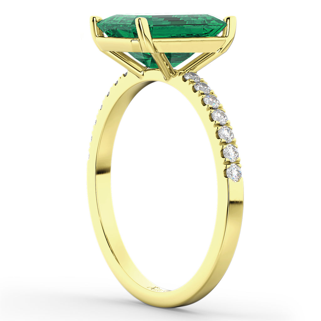 Emerald Cut Lab Emerald & Diamond Engagement Ring 14k Yellow Gold (2.96ct)