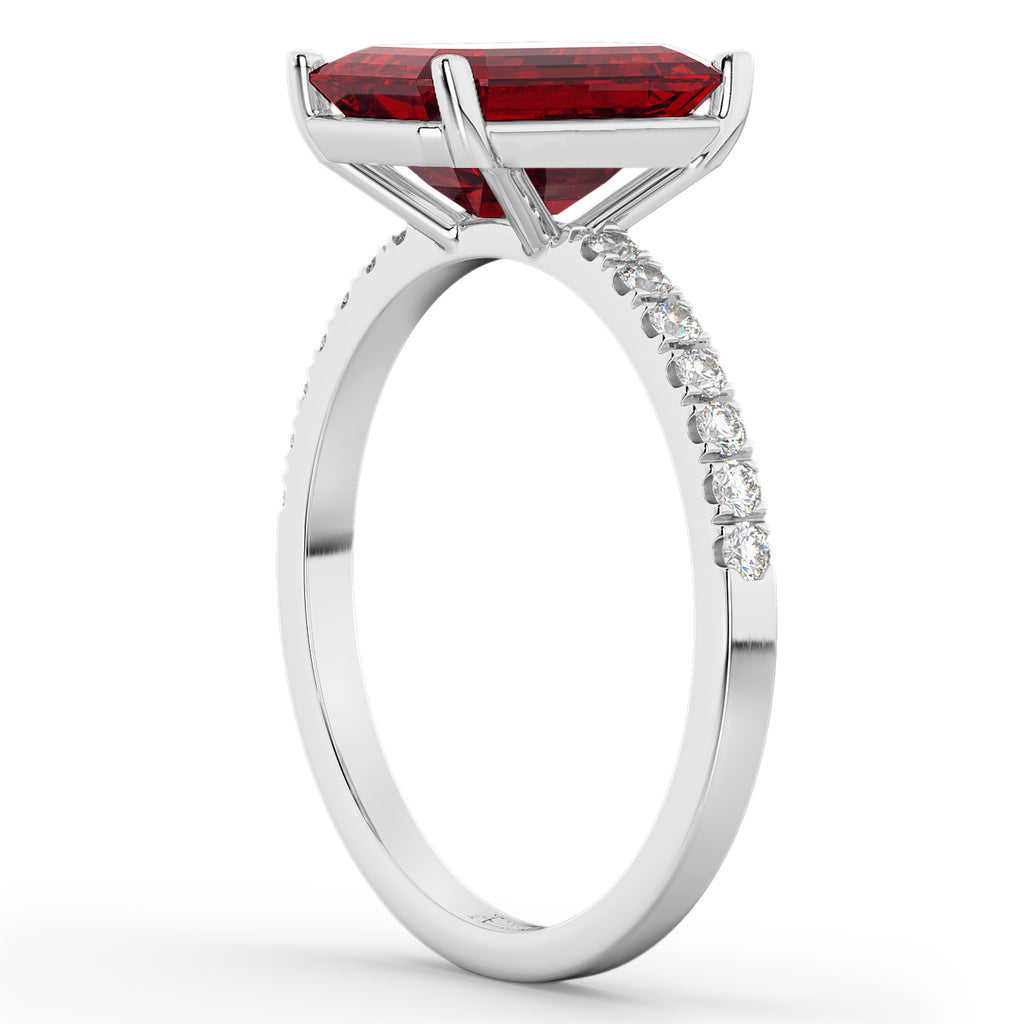 Emerald Cut Lab Ruby & Diamond Engagement Ring 18k White Gold (2.96ct)