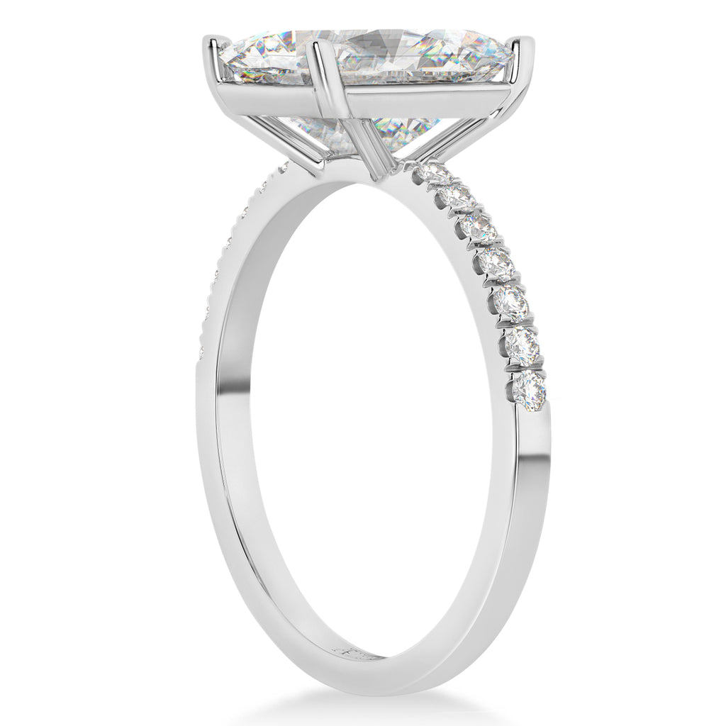 Emerald Cut Moissanite & Diamond Engagement Ring 14k White Gold (2.96ct)