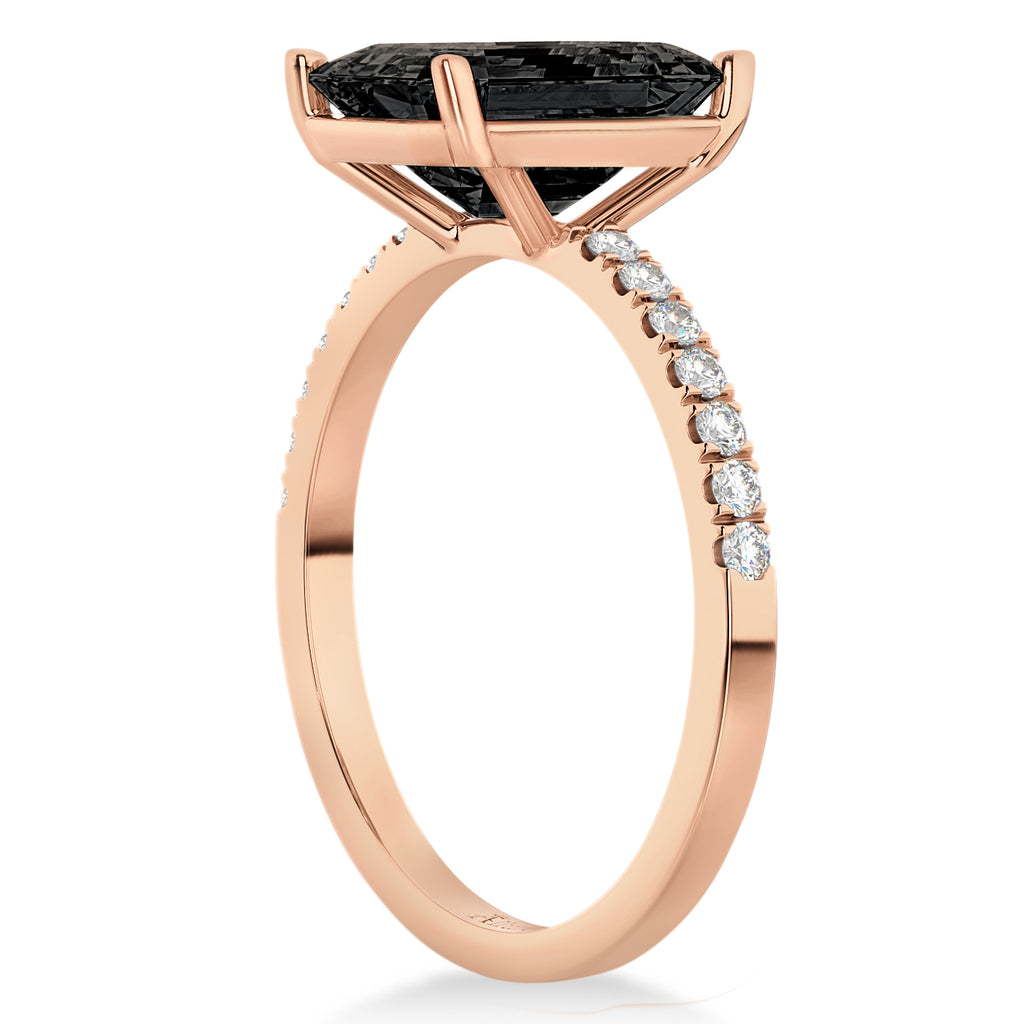 Emerald Cut Onyx & Diamond Engagement Ring 14k Rose Gold (2.96ct)