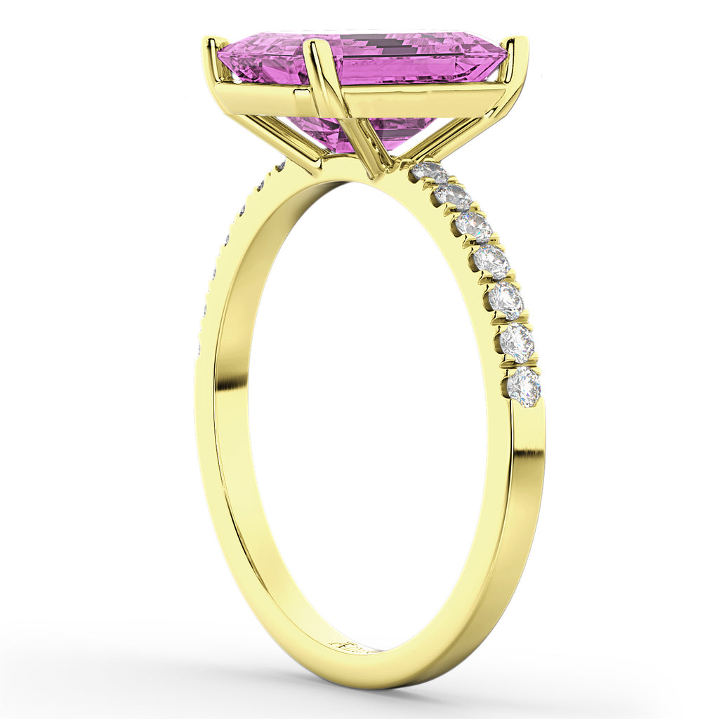Emerald Cut Pink Sapphire Diamond Engagement Ring 18k Yellow Gold (2.96ct)