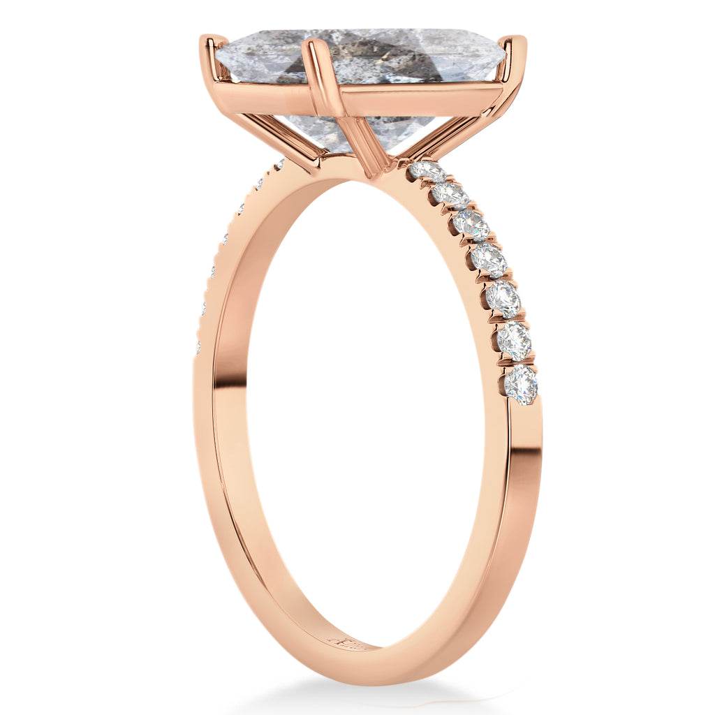 Emerald Cut Salt & Pepper & White Diamond Engagement Ring 14k Rose Gold (2.96ct)