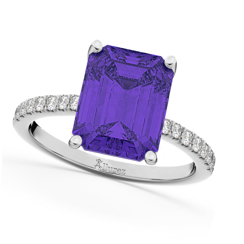 Emerald-Cut Tanzanite & Diamond Engagement Ring 18k White Gold (2.96ct)